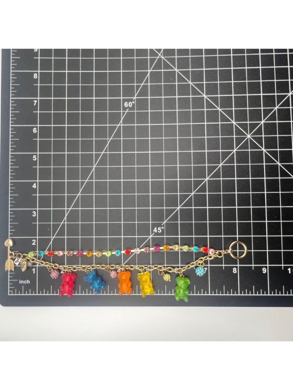 Betsey Johnson Rainbow Gummy Bear Charm Bracelet Rhinestones 8" Gold-Tone NWOT - Picture 14 of 14
